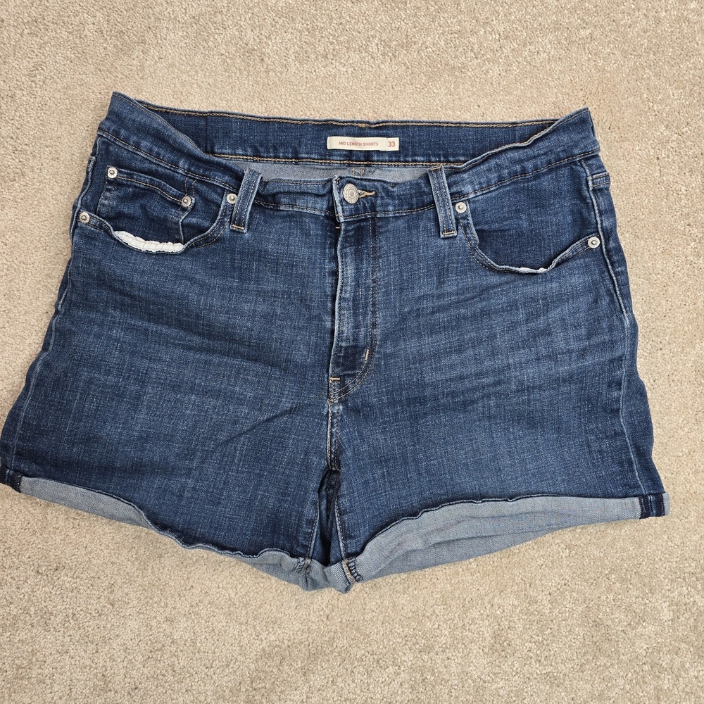 Levi's Mid Length Women's Jean Shorts Size 33 Blue Cuffed‎